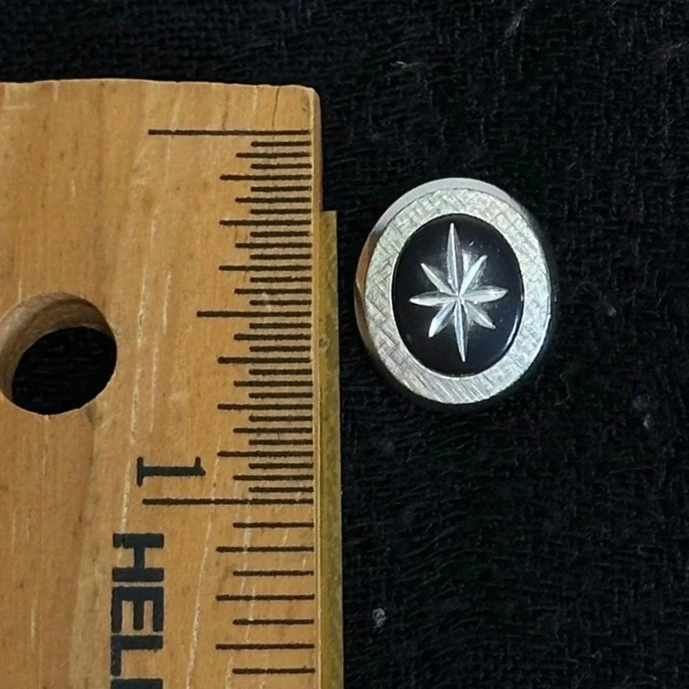 Vintage Starburst Oval‎ Bar Chain Tie Tack Mens Silver Tone Black